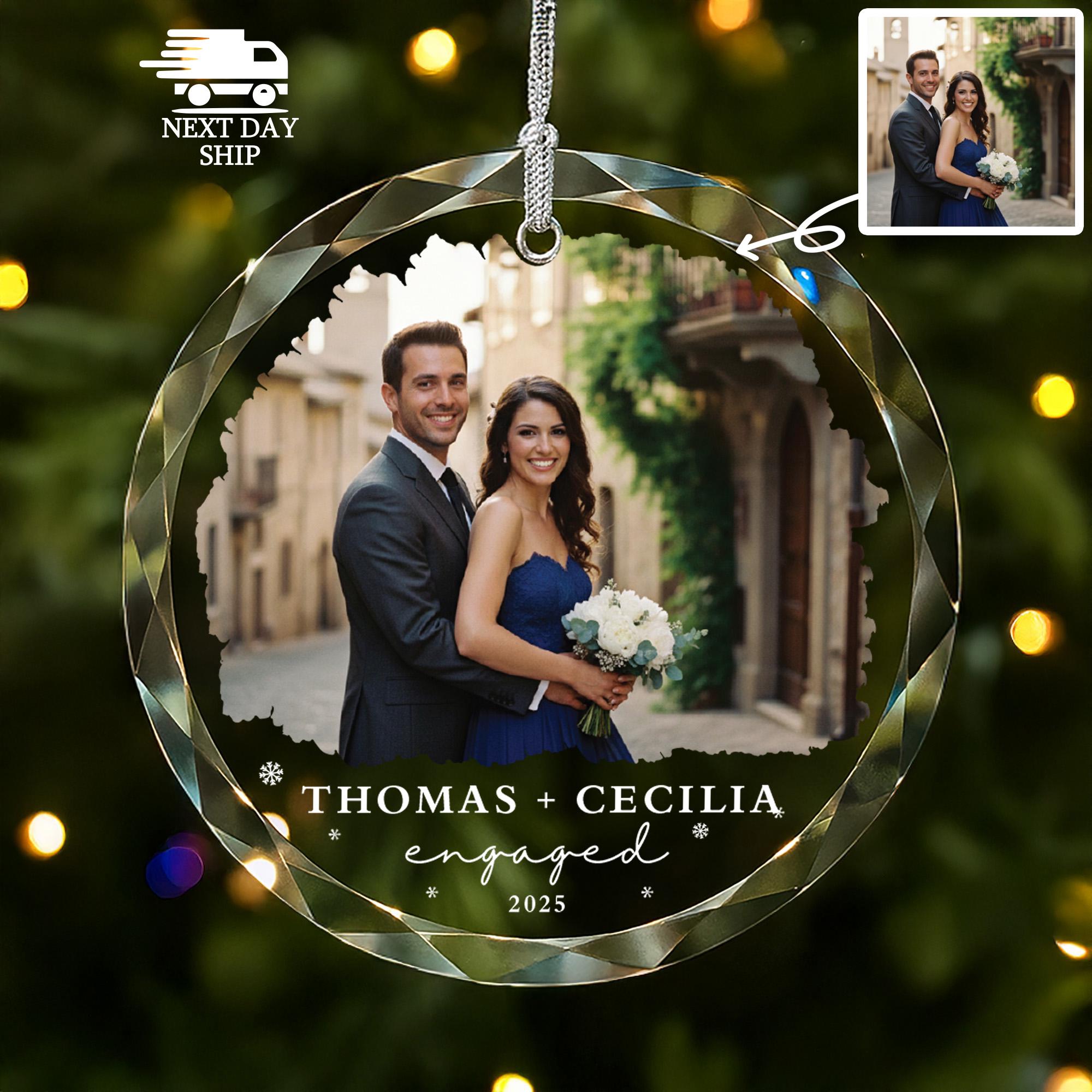 Custom Photo Ornament for Engaged Couple, Proposal Gift Idea, Engaged Couple Gift, Engagement Gift, Holiday Christmas Decoration