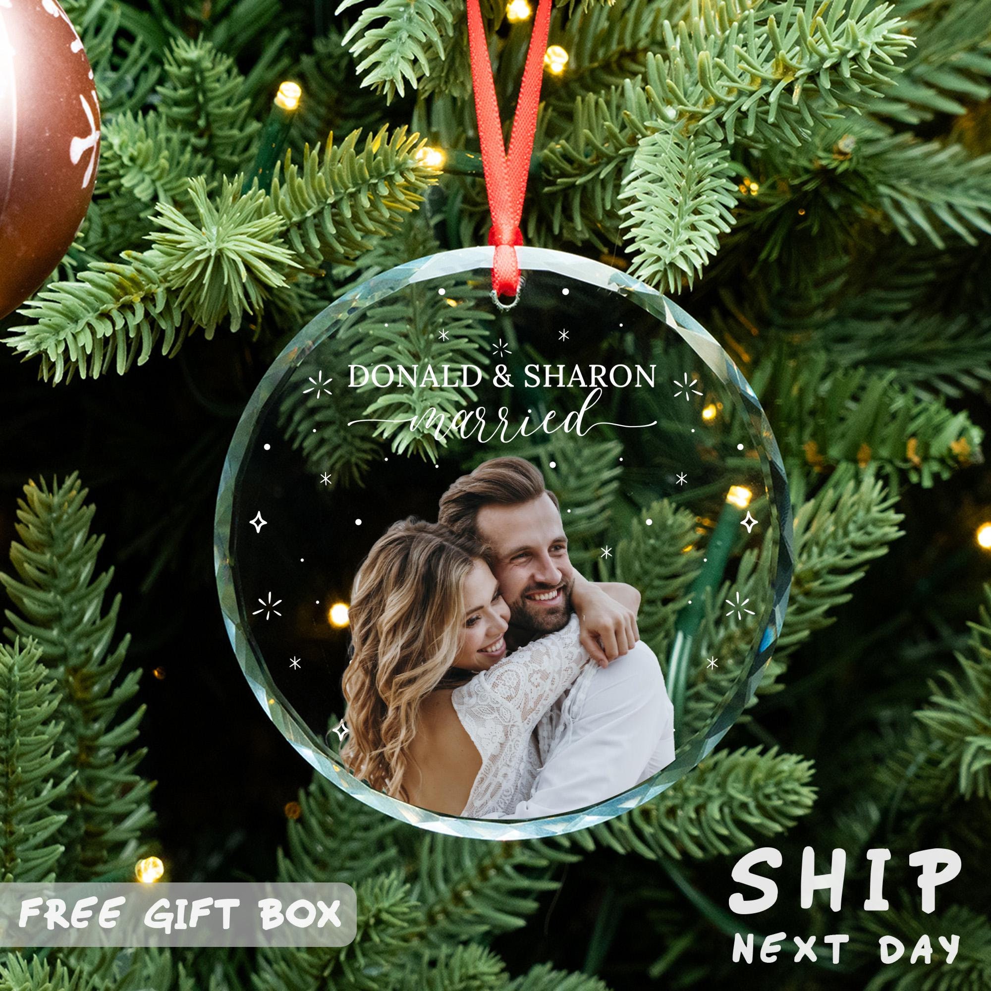 Custom Photo Married Ornament, Personalized Name Christmas Ornament, Custom Couple Picture Keepsake, Gift For Newlywed, Housewarming Gift