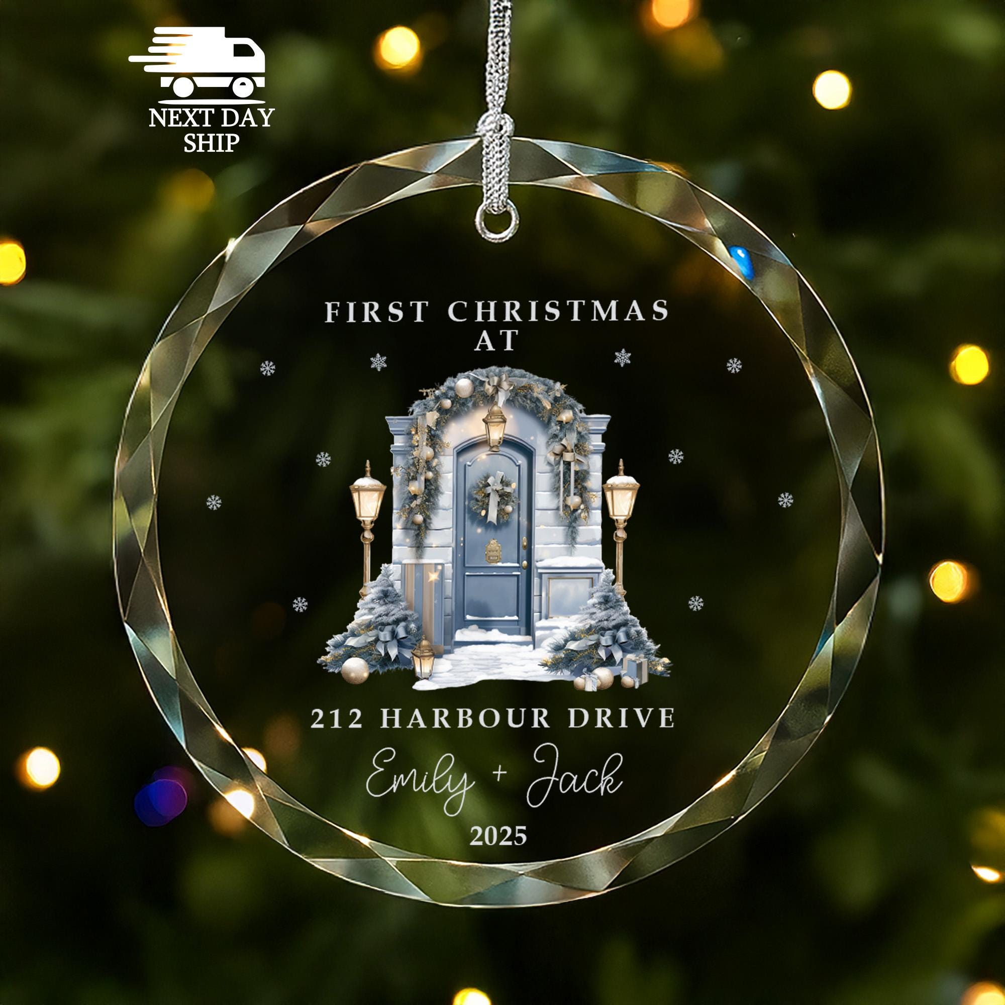 Personalized Couple Ornament with Name and Address, First Christmas at New House Ornament, Custom Welcome Gift, Moving In Ornament