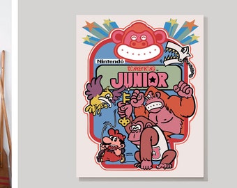 Retro Donkey Kong Jr Art Poster Print - Nintendo Arcade Cabinet Side Panel Video Game Artwork - Gaming Poster - Arcade Game Room Gift