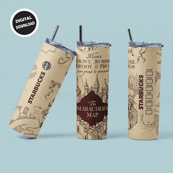 Wizard 20 oz skinny tumbler designs - The Marauder's Map - PNG Sublimation downloads - Sublimate design - Digital download - Digital file