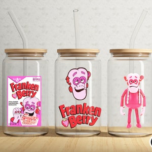 Halloween Tumbler Wrap - Monster Getreide Kunst - FrankenBerry - 16 Unzen Libbey Dosenglas - Vollglasdose Wrap- UV - DTF Wrap - Digital PNG
