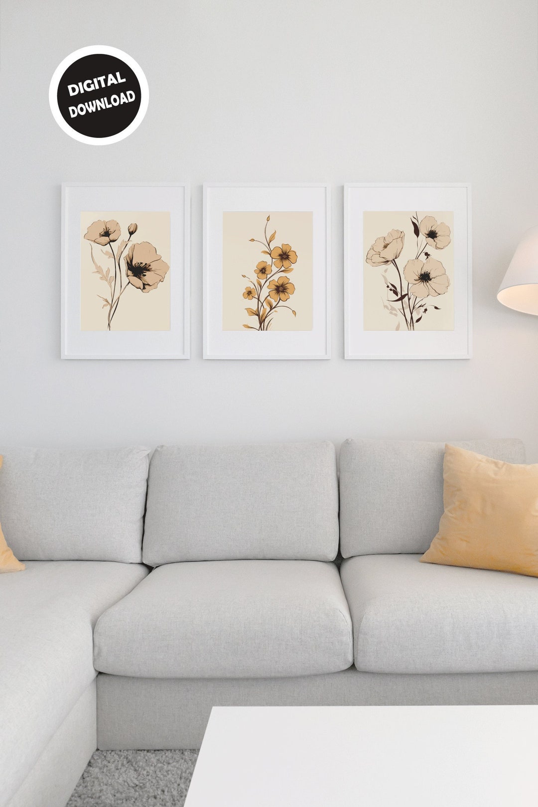 Printable Wall Art, Wildflowers Print Set of 3, Beige Gallery Wall Art ...