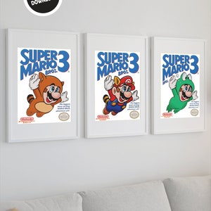 Super Mario Bundle - Bundle set of 3 - Super Mario 3 Artwork - White Background - Printable Wall Art - Poster Artwork - PNG - Digital File