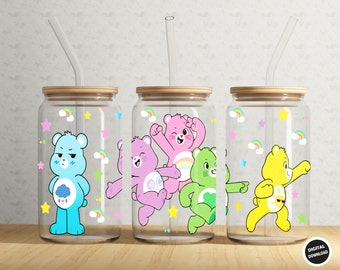 Digital Download - Cute Bears Tumbler - 16oz Glass Can Wrap - 16oz Libbey Can Glass - Full Glass Can Wrap - Cartoon Tumbler - UV - DTF Wrap