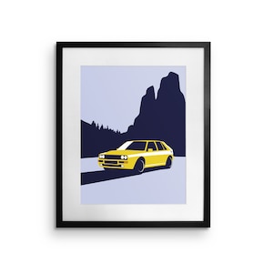 Lancia Delta Integrale HF Evoluzione II Flat Design Stampato su carta fine art bianco, illustrazioni, poster, stampa auto, stampa a parete