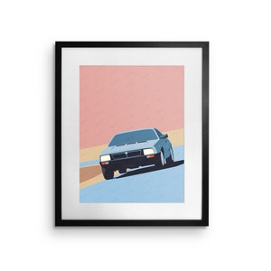 Lancia Beta Montecarlo Flat Design Stampato su carta fine art bianco opaco naturale, illustrazioni, regalo, poster, compleanni, stampa auto