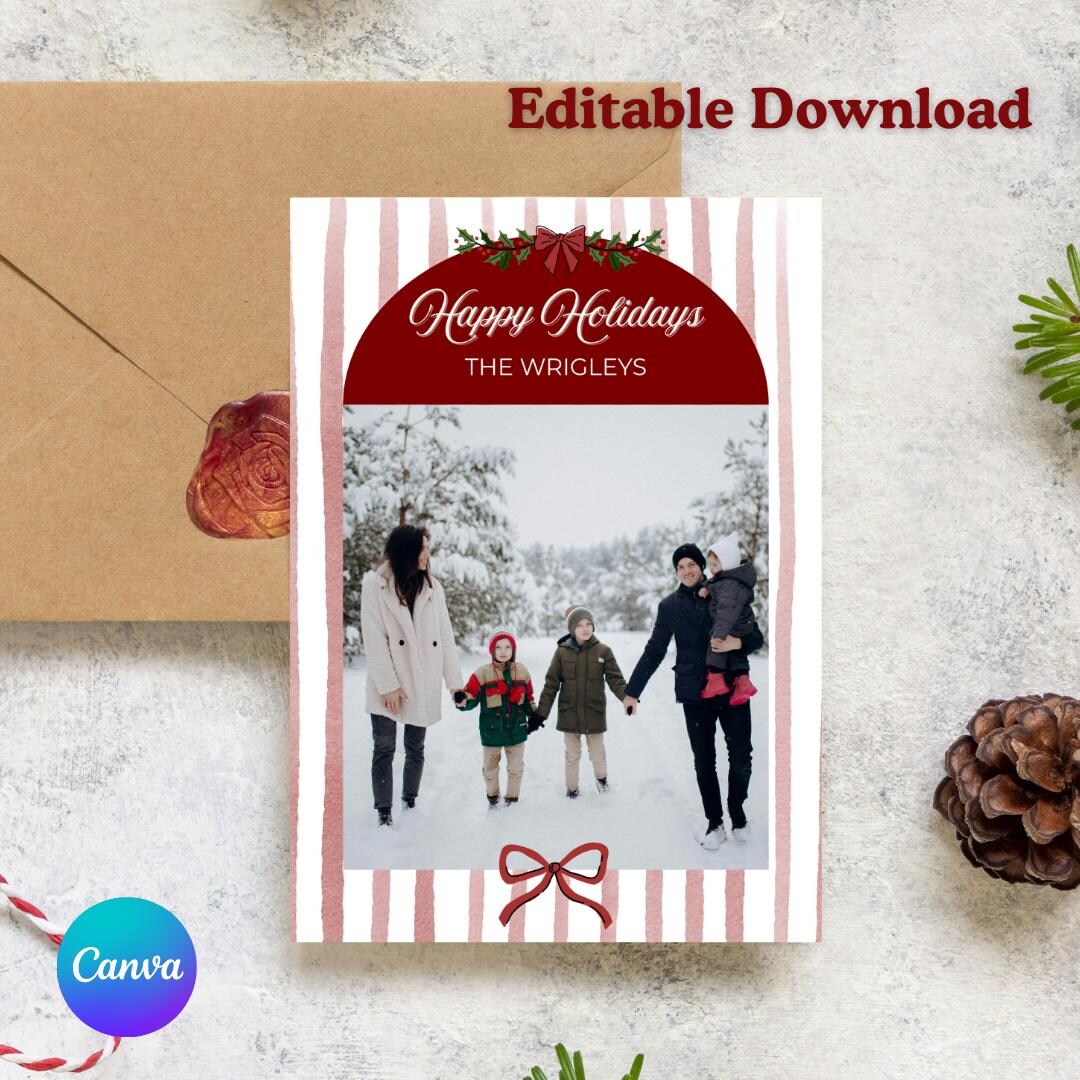 Editable Family Photo Holiday Card | Canva Template (digital Download ...