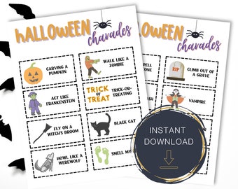 PRINTABLE Halloween Charades, Halloween Games, Charades, Kids Games, Halloween Decorations, Halloween Decor, Party Game, Kids Game, Party