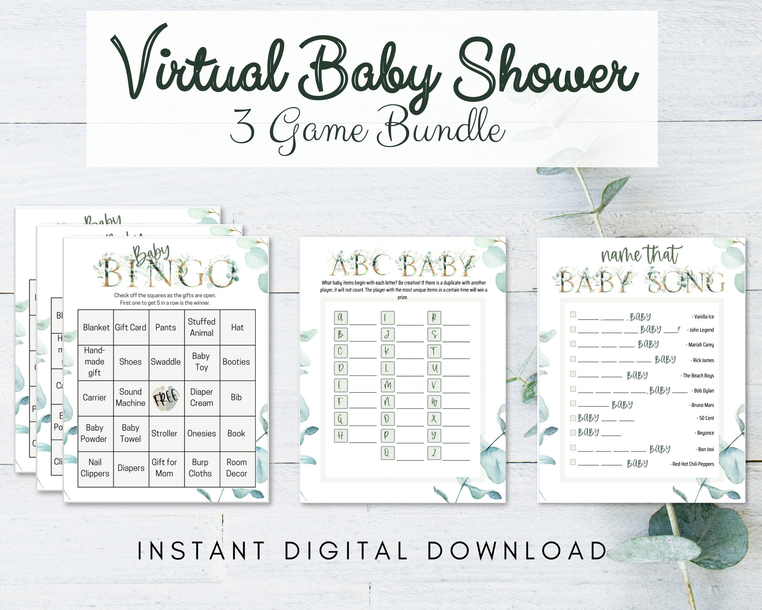 INSTANT DOWNLOAD, Virtual Baby Shower Game Bundle, Virtual Games, Zoom