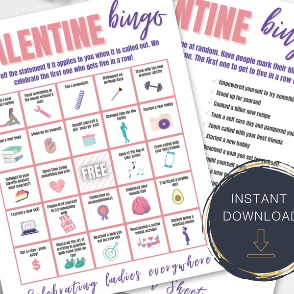 PRINTABLE Galentine's Day Bingo Cards, Bingo, Galentine's Day Game, Zoom Bingo, Valentine's Day, Quarantine Bingo, Party Game, download