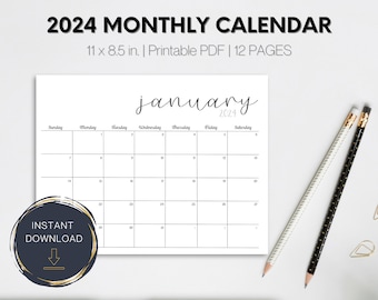 Maandkalender 2024: afdrukbare Amerikaanse letter, liggend (pdf)