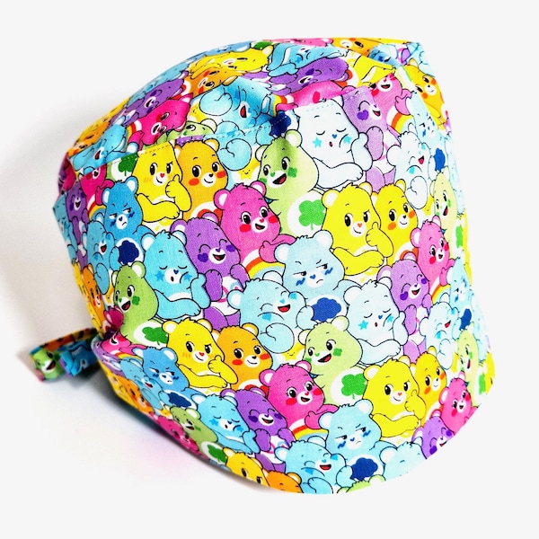 Women’s Care Bears Scrub cap, Peds nurse, NICU,obgyn, midwife, kids nurse, doctor,   Pixie Tie-Back, adjustable - Superior Scrub Caps