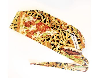 Funny Food Print Scrub Cap, Cotton Surgical Hat, Canadian Made Tie Back