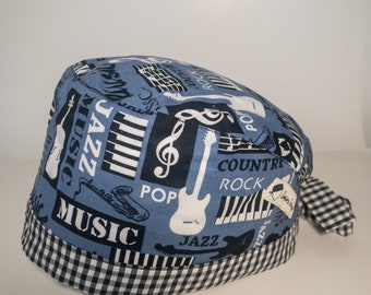 Women / Men Music Scrub Cap, Rock, Jazz, Country, Pop, Piano, Guitar - tie-back Skullcap- Superior Scrub Caps Canada
