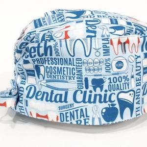 Dental Scrub Cap, Men / Women surgical cap tie-back, (3 styles) oral surgeon, dentist, dental assistant, hygienist, Superior Scrub Caps Dental Terms