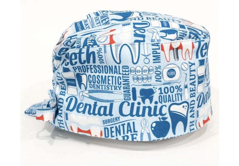 Dental Scrub Cap, Men / Women surgical cap tie-back, (3 styles) oral surgeon, dentist, dental assistant, hygienist, Superior Scrub Caps Dental Terms
