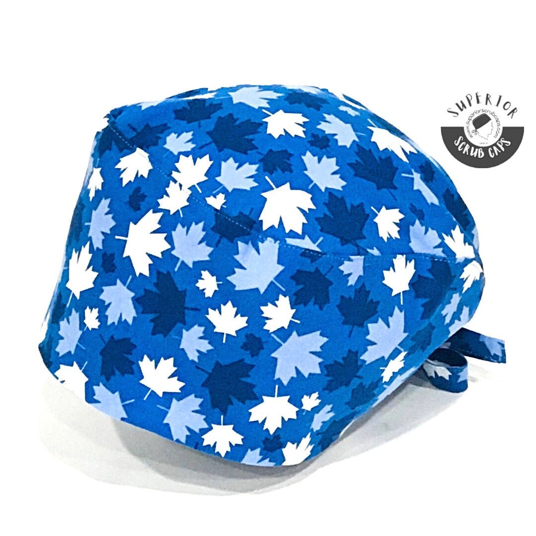 Mens / Women's Scrub Cap, Maple Leaf, Surgical Hat, Tieback Adjustable
