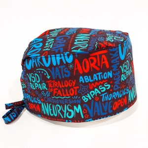Cardiac / Vascular Surgical Cap,  heart surgeon, lining option, fitted skullcap / ponytail style, adjustable tie-back, Superior Scrub Caps