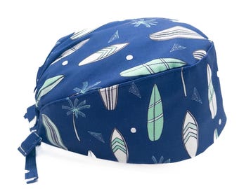 COASTAL VIBES Surfing Scrub Cap, fitted skullcap tie-back, surgeon gift, nurse, Superior Scrub Caps Canada