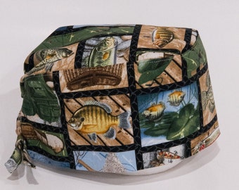 Men / Women Scrub Cap, FISHING, Outdoors theme, wildlife, tie-back adjustable, surgeon cap gift, Superior Scrub Caps Canada