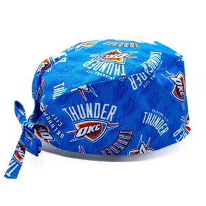 Oklahoma City Thunder NBA inspired basketball scrub cap, doctor gift, fitted skullcap, adjustable tie-back, Superior Scrub Caps Canada
