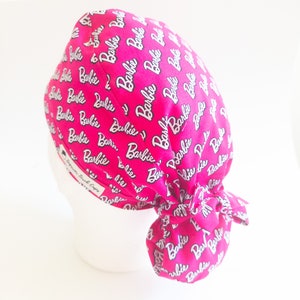 Women’s Pink Power Scrub Cap, 3 sizes - Pixie, skullcap or pony-tail styles, tie-back adjustable, Superior Scrub Caps Canada