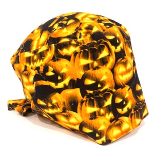 Women&#39;s Halloween Scrub Cap | Spooky Glow-in-the-Dark Jack o Lanterns , premium cotton, Pixie tie-back Superior Scrub Caps Canada