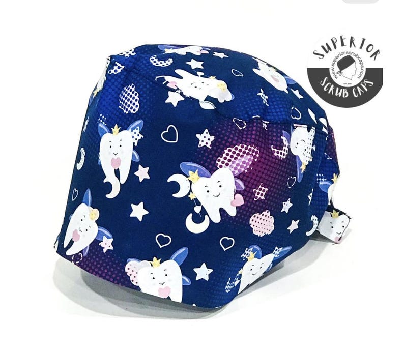 Dental Scrub Cap, Men / Women surgical cap tie-back, (3 styles) oral surgeon, dentist, dental assistant, hygienist, Superior Scrub Caps Tooth Fairy