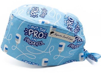 Gorro quirúrgico para anestesia: estampado de propofol, opción de forro de satén, hecho a mano en Canadá.