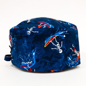 Men / Women  ORTHO on BOARD, Surfing  Skeletons surgical cap, fitted surgeon cap, adjustable tie-back - Superior Scrub Caps Canada