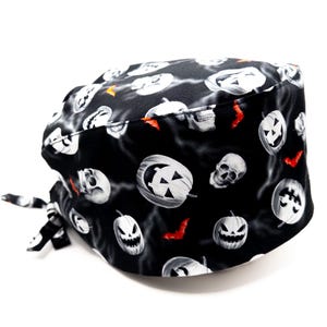 Men / Women Scrub cap, HALLOWEEN SPOOKY SQUAD, Bats, Pumpkins, surgical cap, tie-back, adjustable, Superior Scrub Caps Canada