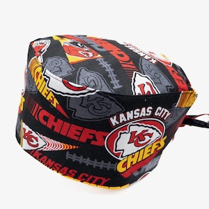 Kansas City Chiefs NFL inspired  football scrub cap, doctor gift, fitted skullcap, adjustable tie-back, Superior Scrub Caps