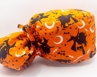 Halloween WITCHING HOUR Ponytail Scrub Cap: kids nurse, fun scub cap, Handmade in Canada, Superior Scub Caps