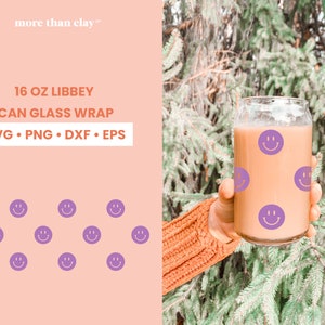Smiley Face Libbey Glass Can Wrap - Digital Download SVG Files For Cricut & Silhouette - Retro Aesthetic Wrap - 16oz Libbey Can Template
