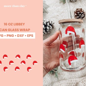 Santa Hat Libbey Glass Can Wrap - Digital Download SVG PNG EPS Files For Cricut & Silhouette - Christmas Wrap - 16oz Beer Glass Template