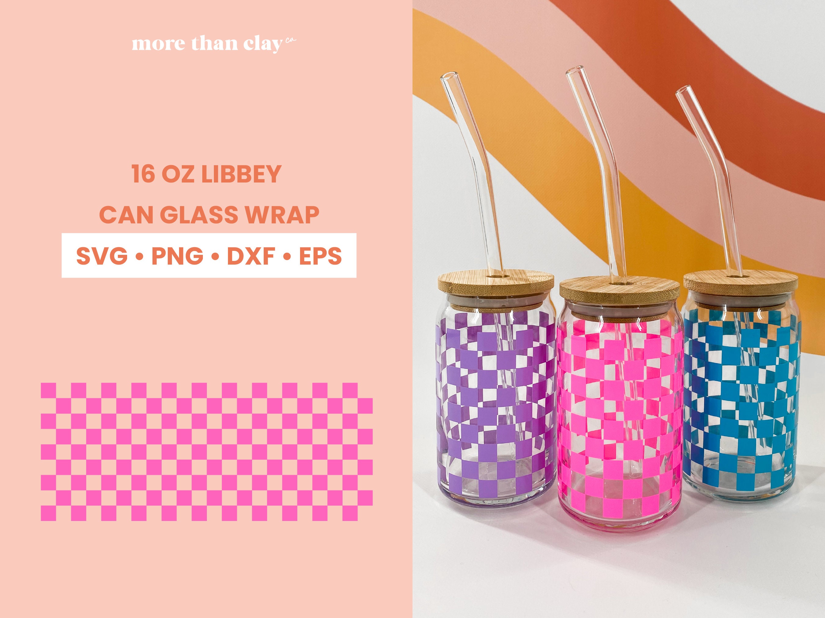 Checkered Libbey Glass Can Wrap - Digital Download SVG Files for Cricut ...