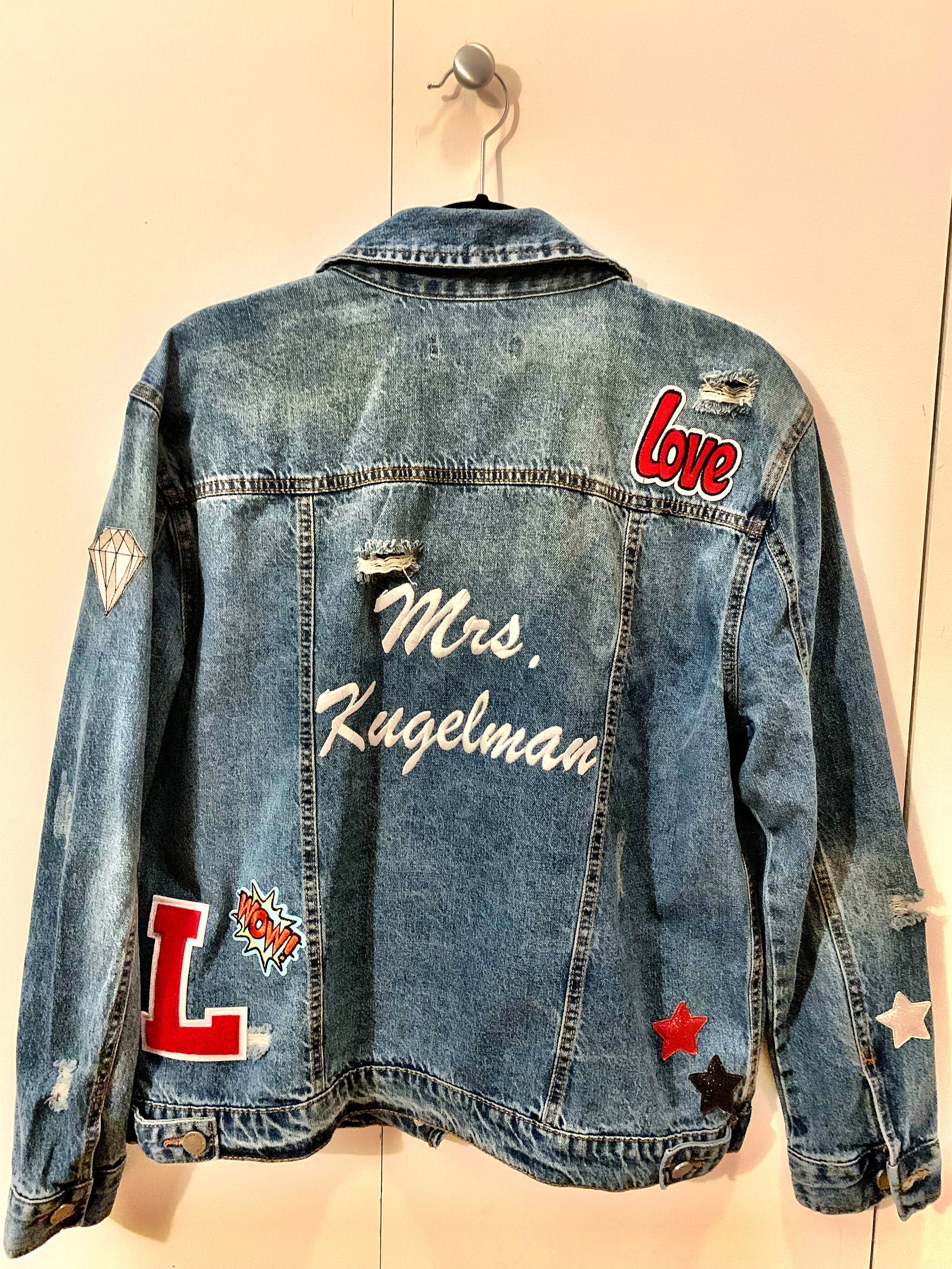 Womens Custom Embroidered Denim Jacket with Patches | Etsy