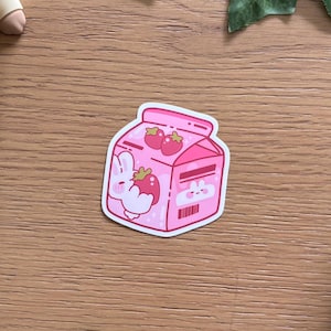 Cute Strawberry Milk Carton Original Die Cut Stickers | Matte Finish | Waterproof