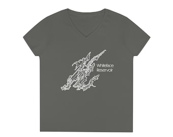 Whiteface Reservoir Ladies V Neck Tee, MN Lakes Tshirt, Minnesota Lake Depth Ladies&#39; V-Neck T-Shirt