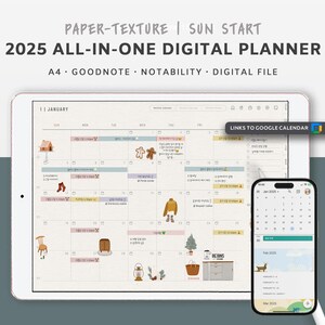 Alles-in-één levensplanner met papiertextuur 2025 | Zakelijk, budget, fitness, wellness-tracker | Goodnotes, Notability, iPad, Galaxy Tab Diary
