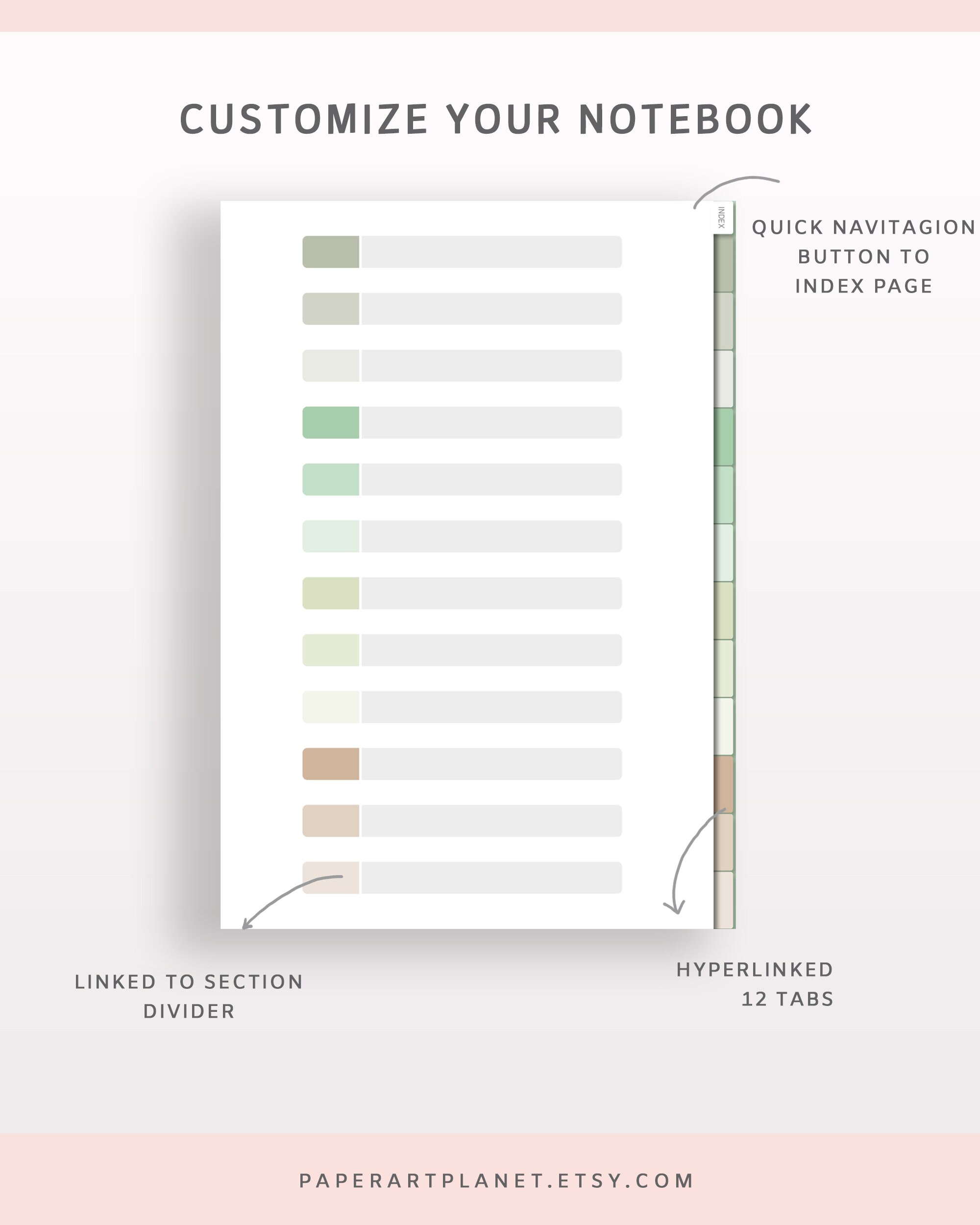 Digital Notebook, 12 Hyperlinked Tabs for Tablets, Goodnotes ...