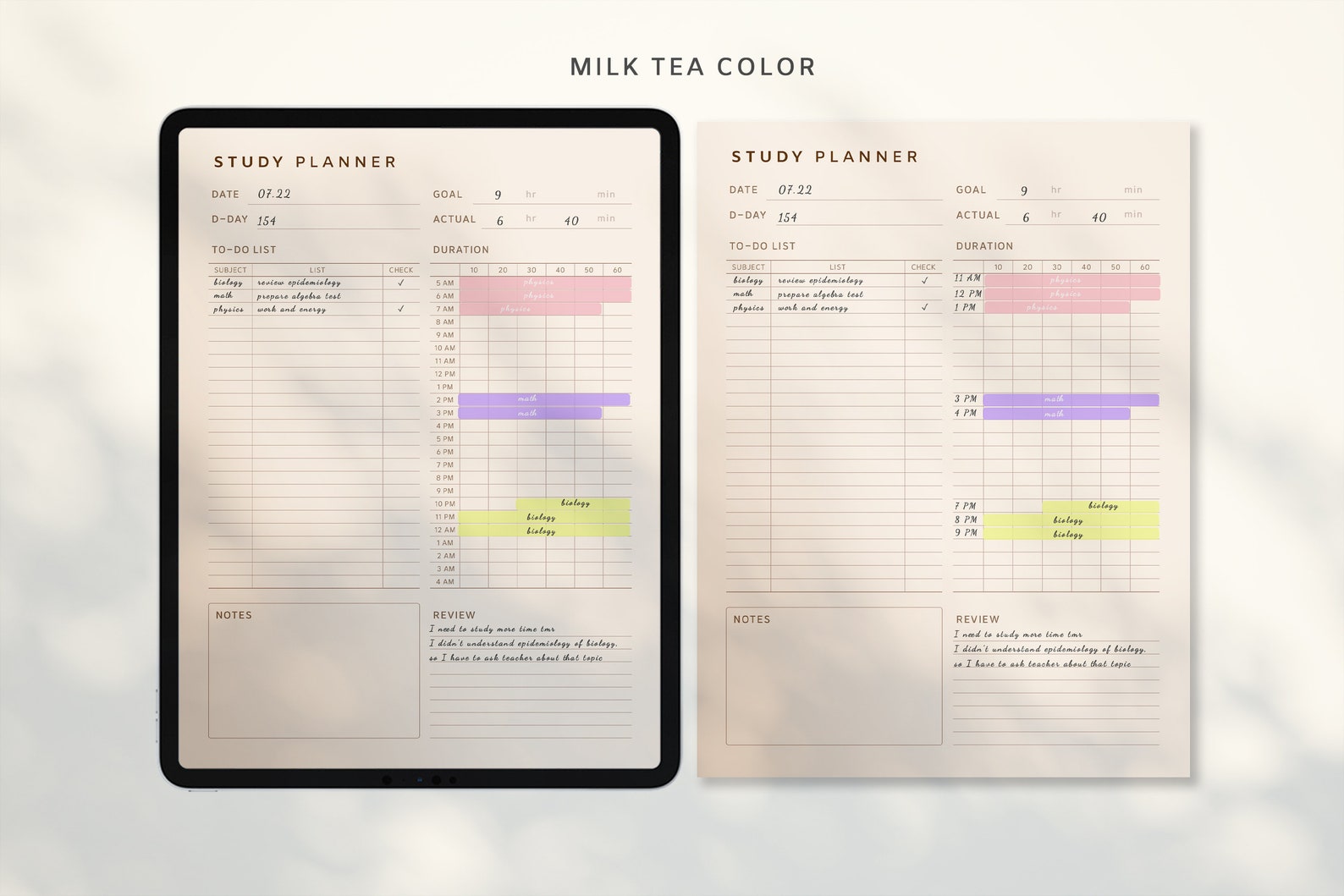 Digital Daily Student Planner 10 Minute Study Tracker, Goal Organizer, Academic Homework Plan