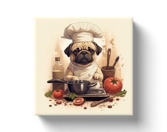 Chef Pug In The Kitchen Canvas Art
