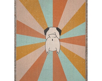 Burst Of Pug Butt 100% Cotton Woven Throw Blanket | 3 Sizes