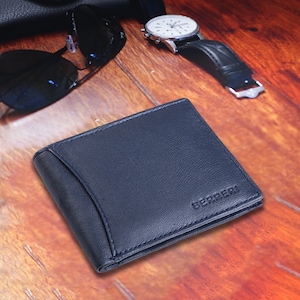 Berreri mens top grano cuero slim cartera tarjeta de crédito documento de identidad mejor para el regalo para él hecho a mano en Texas