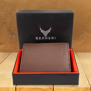 Cartera de cuero para hombre con tarjetero RFID auténtico y caja fuerte, color marrón y azul marino, EE. UU.