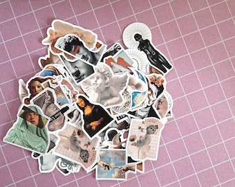 Klasyczne naklejki artystyczne do scrapbookingu i dziennikarstwa, papierowe naklejki dekoracyjne, van Gogh, klasyczne posągi, Magritte, sztuka włoska.