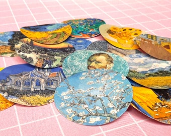 15 okrągłych naklejek Van Gogh do dzienników, scrapbookingu i scrapbookingu