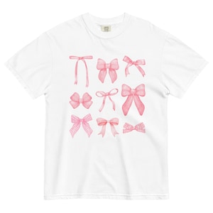 Pink bow tee; comfort colors tee; comfy t-shirt for women; pink bows